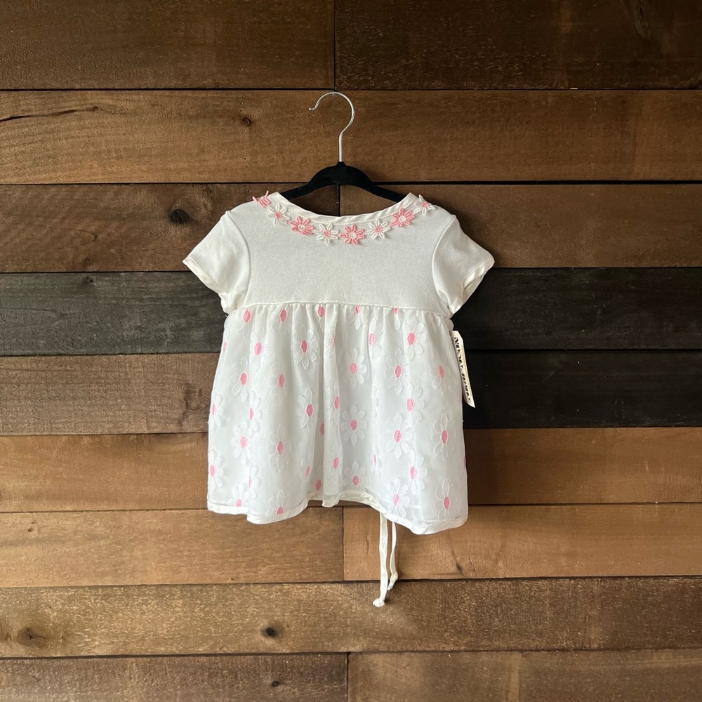 Vintage White and Pink Daisy Embroidered Baby Dress Size 12M - Picture 6 of 9